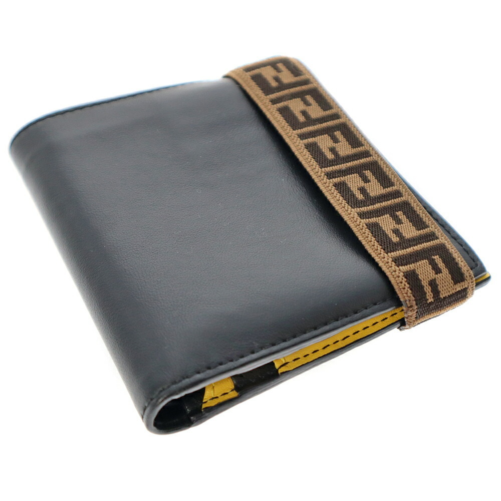 Fendi Bifold Compact Wallet Black Zucca Brown Yellow
